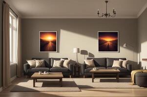 A living room with two couches and a table photo