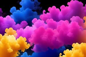 Smoke colorful clouds background banner for webpage. Paint explosion blue, pink, purple, yellow multicolor mobile backdrop. photo