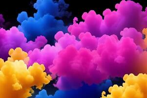 Smoke colorful clouds background banner for webpage. Paint explosion blue, pink, purple, yellow multicolor mobile backdrop. AI Generated photo