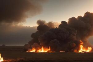 A large fire is burning in the middle of a field photo
