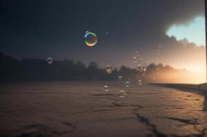 Bubbles in the air, sunset, water, watercolor, watercolor painting, watercolor photo