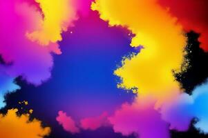 Smoke colorful clouds background banner for webpage. Paint explosion blue, pink, purple, yellow multicolor mobile backdrop. AI Generated photo