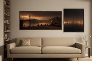 Two framed pictures hanging on the wall in a living room photo