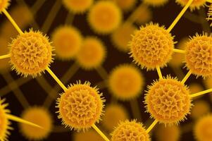 Science micro biology concept. Yellow Corona virus outbreak epidemic. AI Generated photo