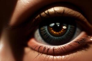 Close up Eye with world , world sight banner. photo