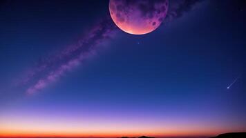 Purple gradient mystical moonlight sky with clouds and stars phone background wallpaper. photo