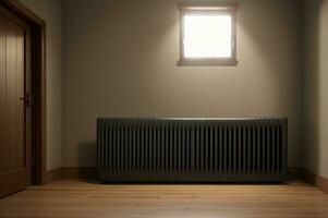 White steel panel heating radiator in the room. AI Generated photo