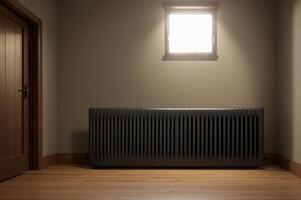 White steel panel heating radiator in the room. photo