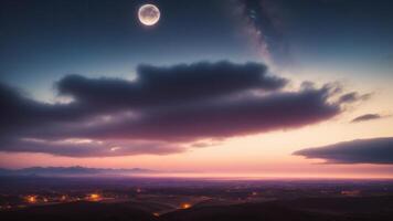 púrpura degradado místico luz de la luna cielo con nubes y estrellas teléfono antecedentes fondo de pantalla. ai generado foto