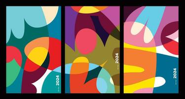 New Year 2024 Colorful Abstract Geometric and Fluid for Poster and Banner Greeting Card vector