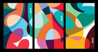 New Year 2024 Colorful Abstract Geometric and Fluid for Poster and Banner Greeting Card vector