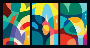 New Year 2024 Colorful Abstract Geometric and Fluid for Poster and Banner Greeting Card vector