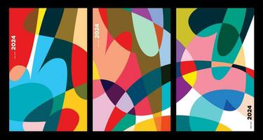 New Year 2024 Colorful Abstract Geometric and Fluid for Poster and Banner Greeting Card vector