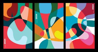 New Year 2024 Colorful Abstract Geometric and Fluid for Poster and Banner Greeting Card vector