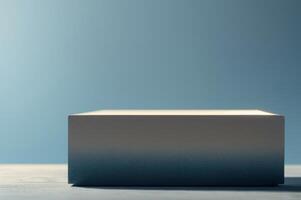 A white box sitting on a table with a blue background photo