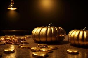 Halloween gold, black rock texture with gold veins and golden nuggets. photo