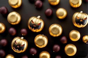 Halloween gold, black rock texture with gold veins and golden nuggets. photo