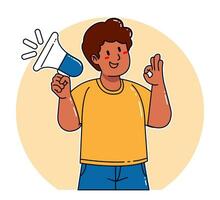 Man holding megaphone announcement vector