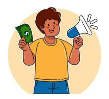 Man holding megaphone and money vector