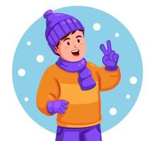 boy wearing a winter hat and gloves vector