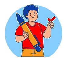 illustration of a man holding a large pen and check mark vector