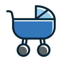 Baby Carriage Vector Thick Line Filled Dark Colors