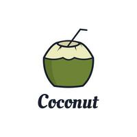 Natural Young Coconut Flat Design Logo Template. vector