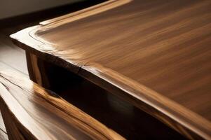 A table with a wooden top and a wooden base photo