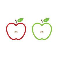 conjunto de rojo, verde, medio manzanas en vector. dos mitades de manzana, verde y rojo icono. vector