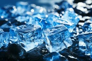 A group of  ice cubes sitting on top of a pile of rocks, Generative AI photo