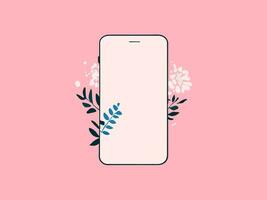 an aesthetics illustration of a phone with flowers vector