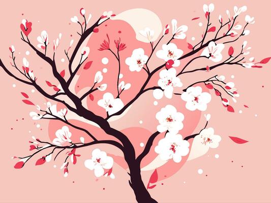 a cherry blossom drawing on pink background