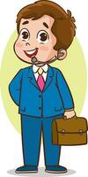 vector ilustración de un negocios chico vistiendo un teléfono auriculares y un maletín