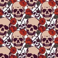 Skulls and roses seamless vector pattern.