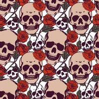 Skulls and roses seamless vector pattern.