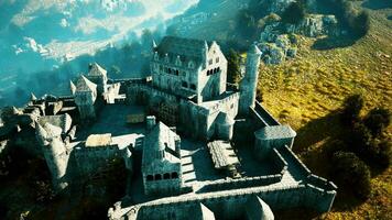 Aerial view of medieval castle with inner and outer courtyard video