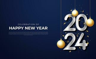 Happy new year 2024 greeting card and poster design template decoration background vector