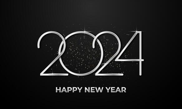 new year 2024 with style number in silver metalic color on a dark background vector