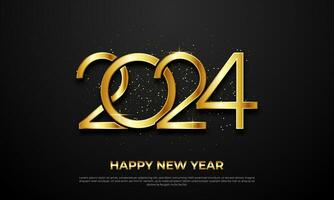 new year celebration 2024 with style number in golden color with shiny light on a dark decoration background vector