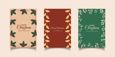 conjunto de mano dibujado alegre Navidad y contento nuevo año saludo tarjeta modelo diseño adecuado para cartel, negocios tarjeta social medios de comunicación enviar vector