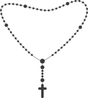 Rosary beads silhouette. Prayer jewelry for meditation. Catholic chaplet with a cross. Religion symbol. png