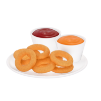 fast food menu 3d clipart, set of onion rings with dipping sauces png