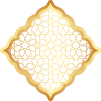 islamique d'or Cadre forme. Ramadan fenêtre avec ornement. Oriental décoration conception. arabe traditionnel élément png