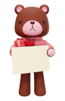 3D rendering illustration of little bear wearing pink clothes on transparent background, suitable for Valentine's Day, wedding, birthday etc. png