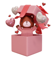 3D rendering illustration of little bear wearing pink clothes on transparent background, suitable for Valentine's Day, wedding, birthday etc. png