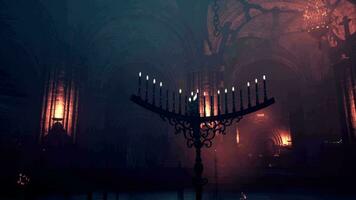 A mesmerizing candle-lit chandelier illuminating a mysterious room video