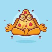 calm pizza character mascot with yoga meditation pose isolated cartoon in flat style design vector