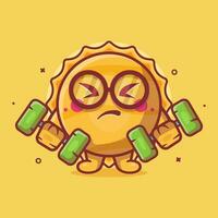 cute sun character mascot doing bodybuilding using dumbbell isolated cartoon in flat style design vector