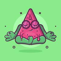 calm watermelon fruit character mascot with yoga meditation pose isolated cartoon in flat style design vector