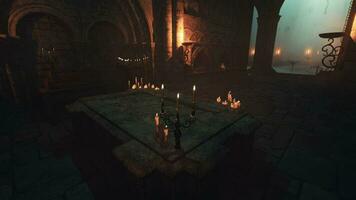 A candle-lit table in a dimly lit room, creating a serene and tranquil ambiance video